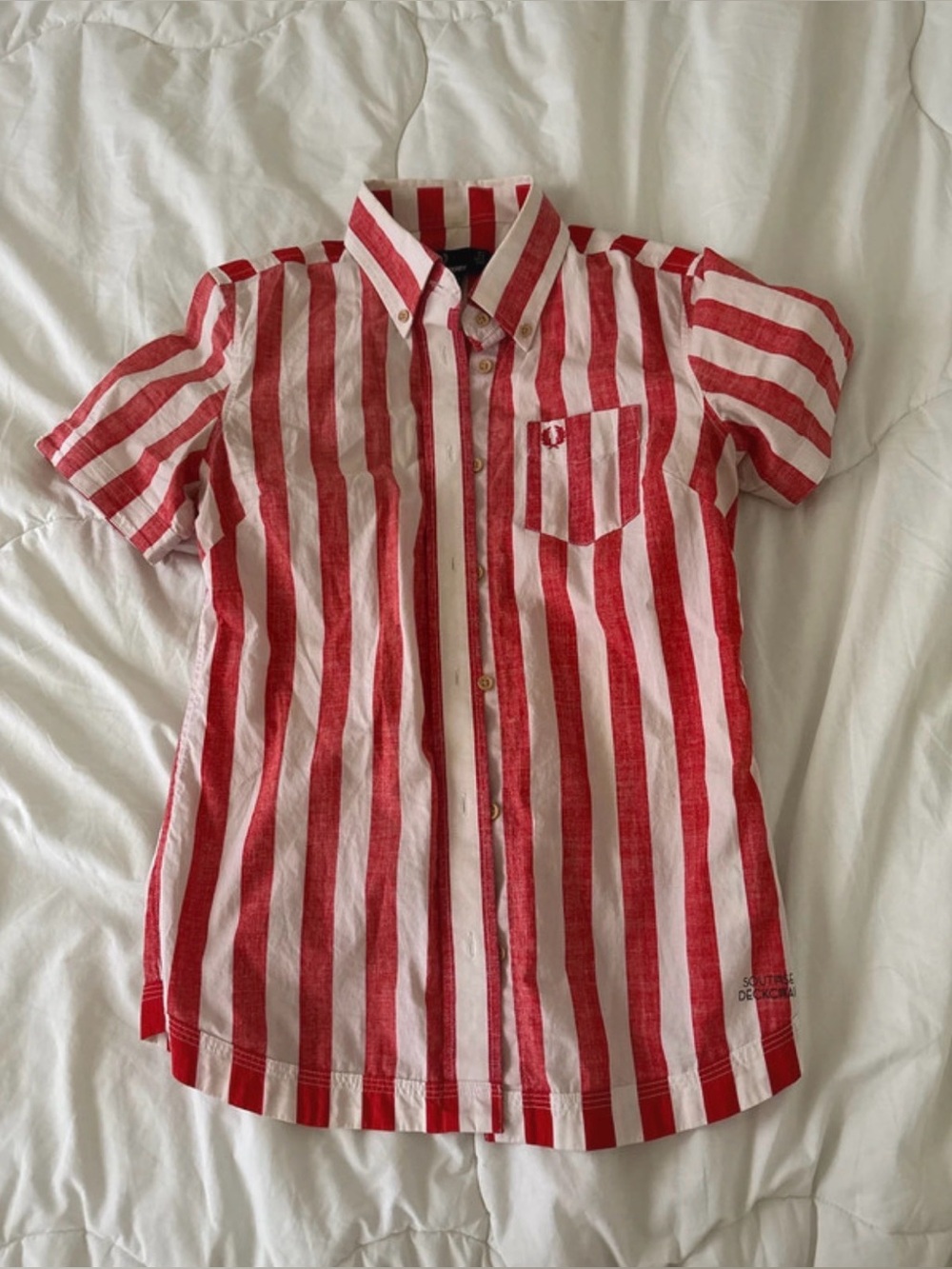 Women's Fred Perry Red & White Striped Button-Up Shirt